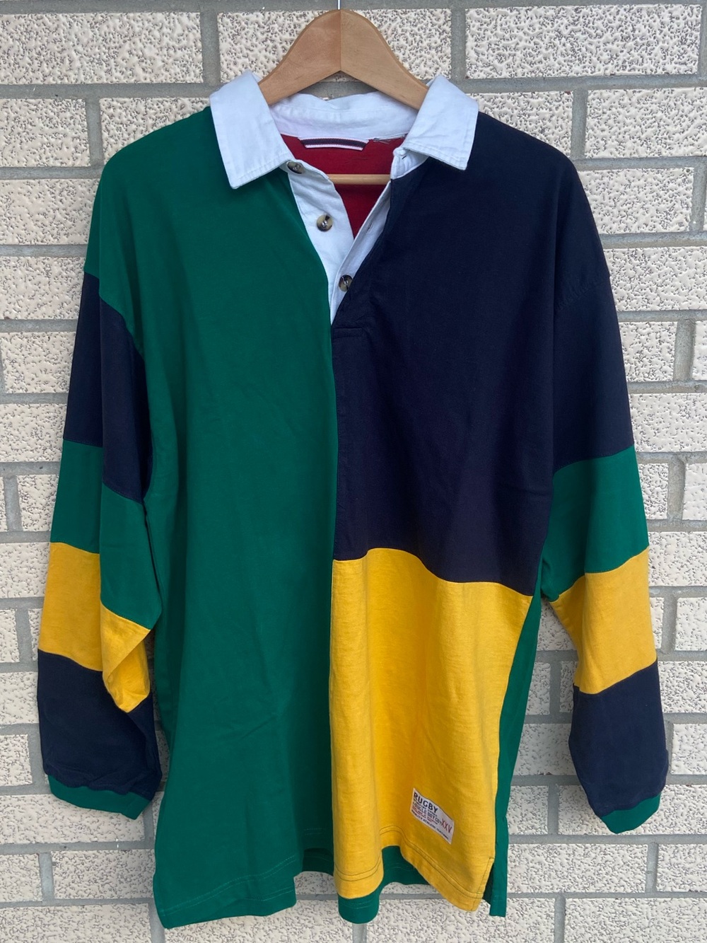 Vintage 90s Bugle Boy Colorblock Rugby Shirt Mens XL Heavyweight Cotton